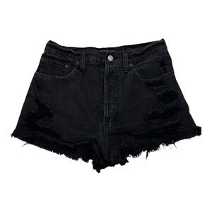 Abercrombie & Fitch High Waist Distressed Black Denim Short Sz 28
